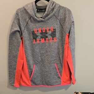 Under Armour Heather Gray Hoodie with Neon Pink Accents, Womens Large